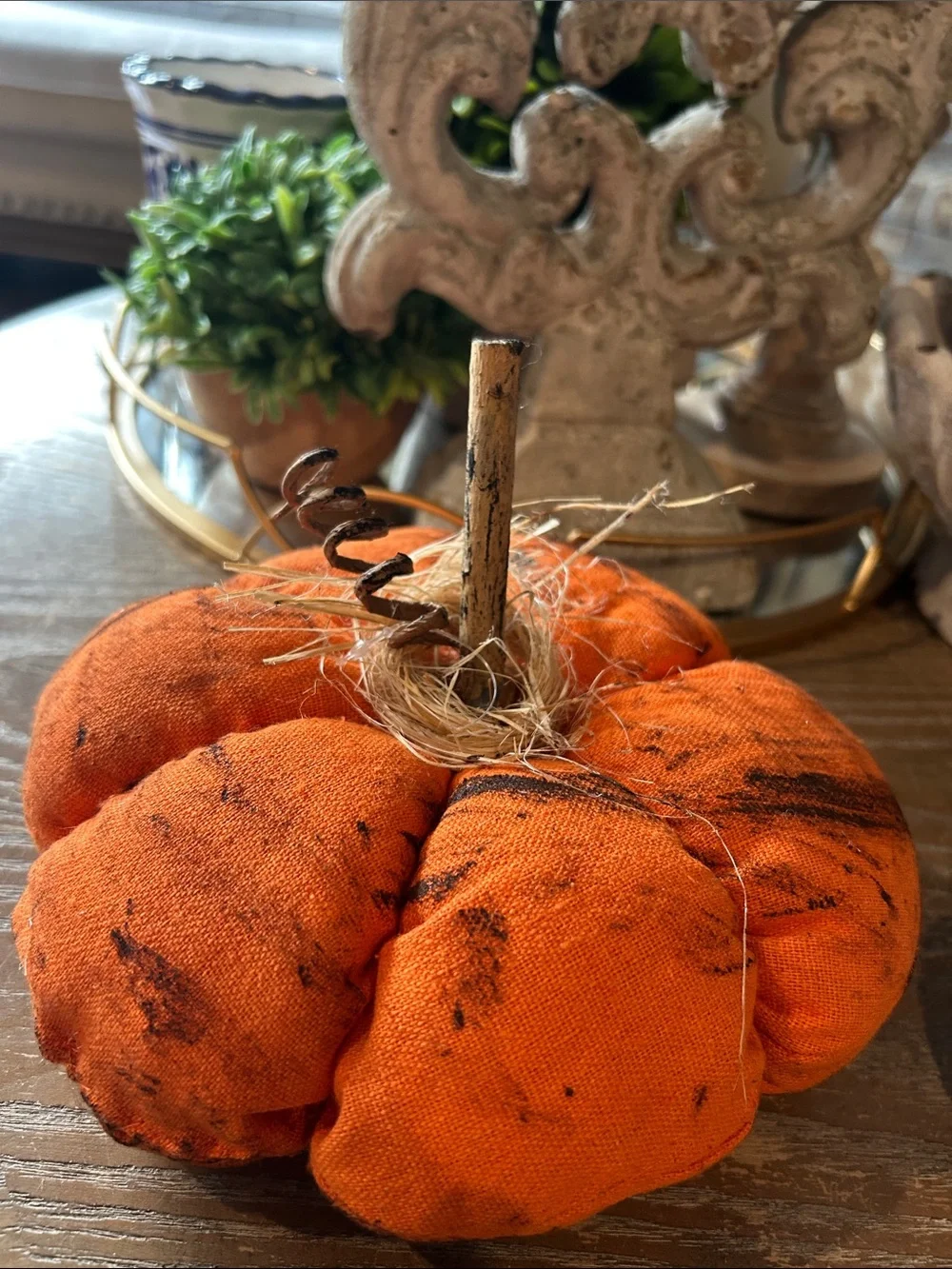 NEW! Fall Harvest Creamy White & Orange Country Farmhouse Pillow Pumpkin Set